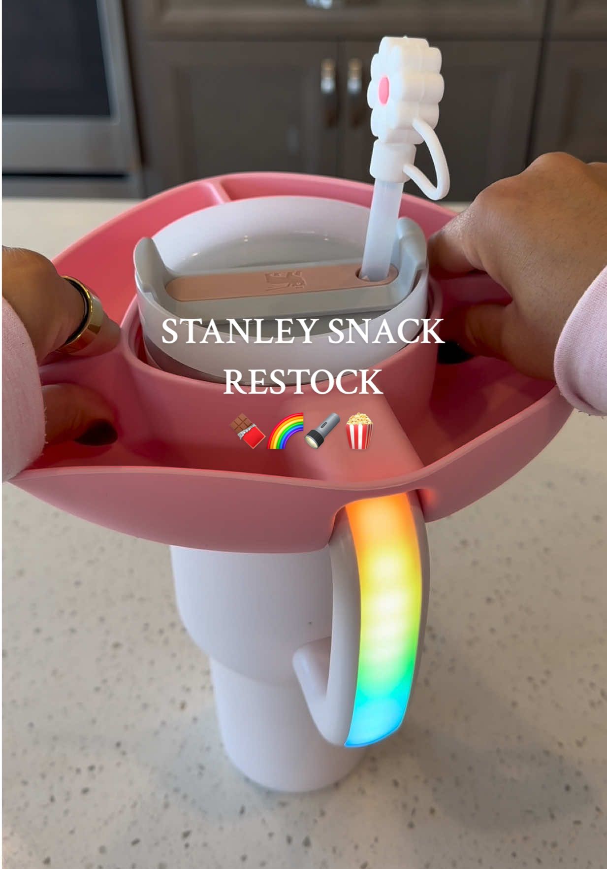 Let’s restock my Stanley for movie night 😍🍿🍫 obsessed with this LED handle! #LEDStanleyhandle #LightupStanleytumbler #stanleycupaccessories #Stanley #restockasmr 