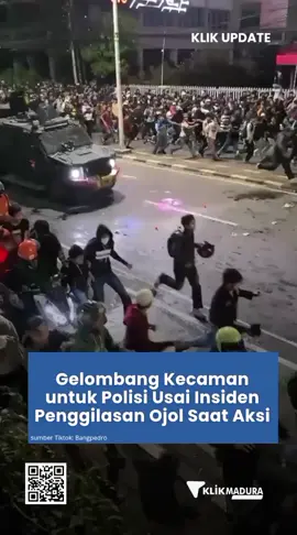 Gelombang Kecaman untuk Polisi Usai Insiden Penggilasan Ojol Saat Aksi Sejumlah pihak melayangkan kecaman keras terhadap tindakan aparat kepolisian yang dinilai brutal dalam menangani aksi demonstrasi. Dalam insiden tersebut, seorang pengemudi ojek online (ojol) disebut menjadi korban setelah diduga tertabrak kendaraan taktis milik Brimob. Peristiwa ini memicu reaksi keras dari berbagai kalangan dan menambah sorotan publik terhadap cara aparat dalam mengendalikan massa aksi.(*) Kawal sampai Tuntas! #saveindonesia #ojol #aparatkepolisian #kepolisianrepublikindonesia  #peradaban  #turunkandpr  