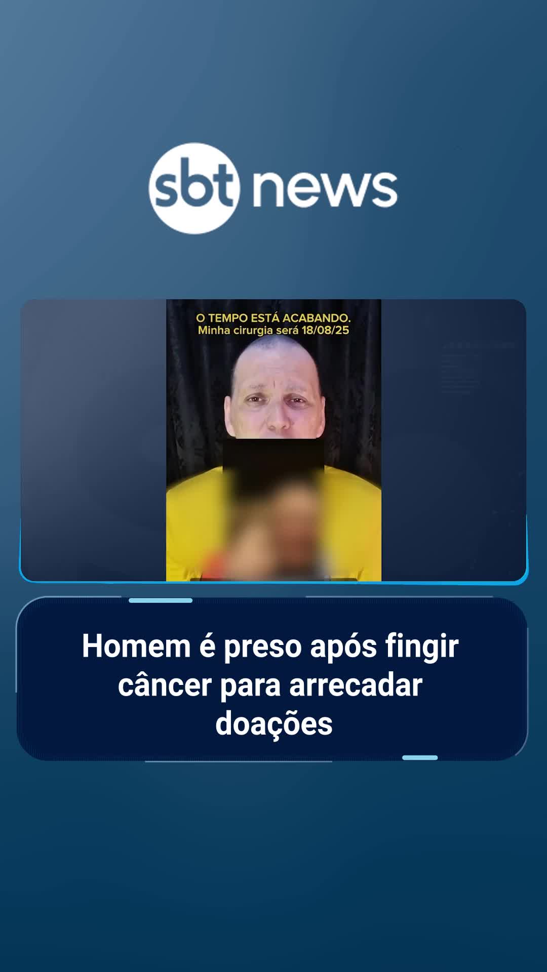 A polícia prendeu em Alvorada (RS) um homem que fingia ter câncer terminal para pedir doações pela internet. Ele criava campanhas em sites de vaquinha online e usava até uniforme da polícia para dar credibilidade ao golpe. A farsa foi descoberta durante investigação e o suspeito deve responder por estelionato e uso indevido de uniforme oficial. | #sbtnews #notícias #homem #preso #câncer #arrecadações #doações #rs