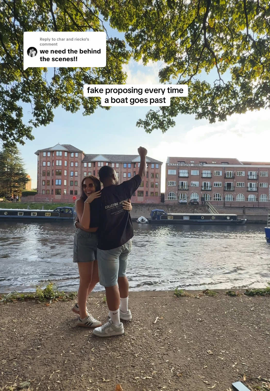 Replying to @char and riecko behind the scenes of fake proposing every time a boat goes past #fyp #viral #humour #proposal #funny