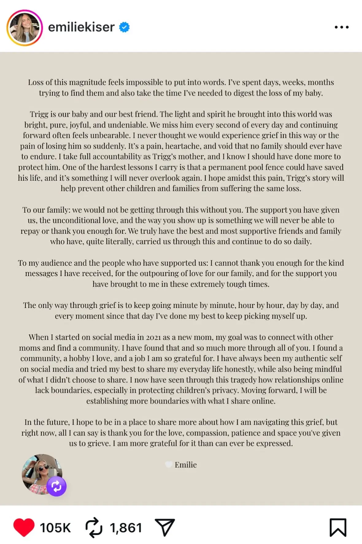 We love you 😭🤍 #emiliekiserupdate #emiliekiser 