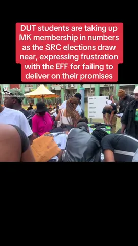 DUT students are taking up MK membership in numbers as the SRC elections draw near, expressing frustration with the EFF for failing to deliver on their promises@uMkhonto weSizwe Parliament @MKSM UKZN PMB @MKSM Wits.💚🖤 @umkhontowesizwe1 @Thulan Shongwe @uMkhonto WeSizwe (MKSM)DUT PMB #incaseyoumissedit #viralvideos #southafricatiktok🇿🇦 