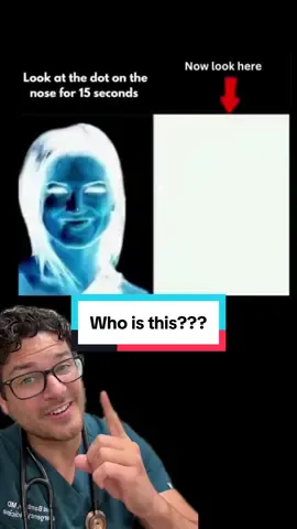 💯 points to the person who can identify who this is. This is what’s called a negative afterimage. 👁️ Here’s the science: When you fixate on the image, certain cones on your retina become overstimulated and temporarily desensitized/fatigued. Then, when you shift your gaze to a white area—which reflects all wavelengths of light evenly—the cones that aren’t fatigued respond normally, while the fatigued ones respond less. The result? You perceive the opposite colors of what you were staring at—creating the illusion of a realistic, color-correct image. It’s not your eyes playing tricks—it’s your brain interpreting incomplete signals from temporarily exhausted photoreceptors. #VisualIllusion #Afterimage #ColorPerception #NeuroscienceFacts #VisionScience  