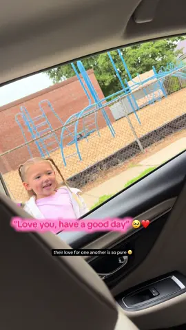 getting them to both stop talking at drop off is a challenge 😂🤭 all the chaos between them is worth it for moments like these, their love for each other is so pure 🥹🫶🏼  #schooldropoff #sisters #Love #family #fyp 