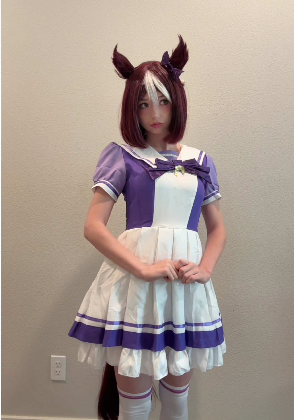 I finally gave in to the urge. here’s my umamusume cosplay 🐴 (not 100% accurate bc I don’t have purple contacts :<) #specialweek #umamusumeprettyderby #fyp 