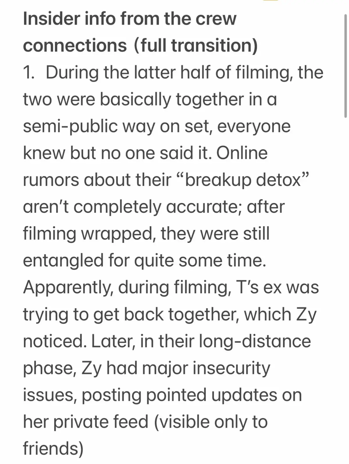 This is the scoop that @Sara told me has been circulating on X. I actually wanted to translate it yesterday, but I held back because I didn’t want to spam unverified info and annoy people. This person did predict a lot of what ended up in the BTS. There’s also another source, the one who said T showered for an hour after the office scene. I’ll have time to organize that one tomorrow