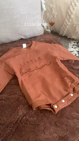 Little Bean embroidered 🤎on this cute baby outfit love this Netural color but also available in other cute colors soft & cozy romper for babies #babyromper #babyoutfit #newborn #babyboy #babygirl 