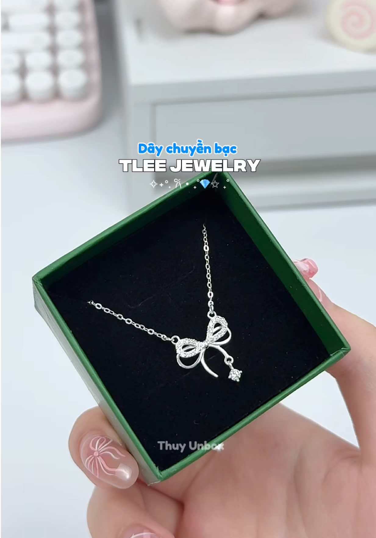 Dây chuyền bạc nơ đính đá giọt nước Tlee Jewelry #tlee #tleejewelry #daychuyenbac #daychuyennodinhda #quatang 