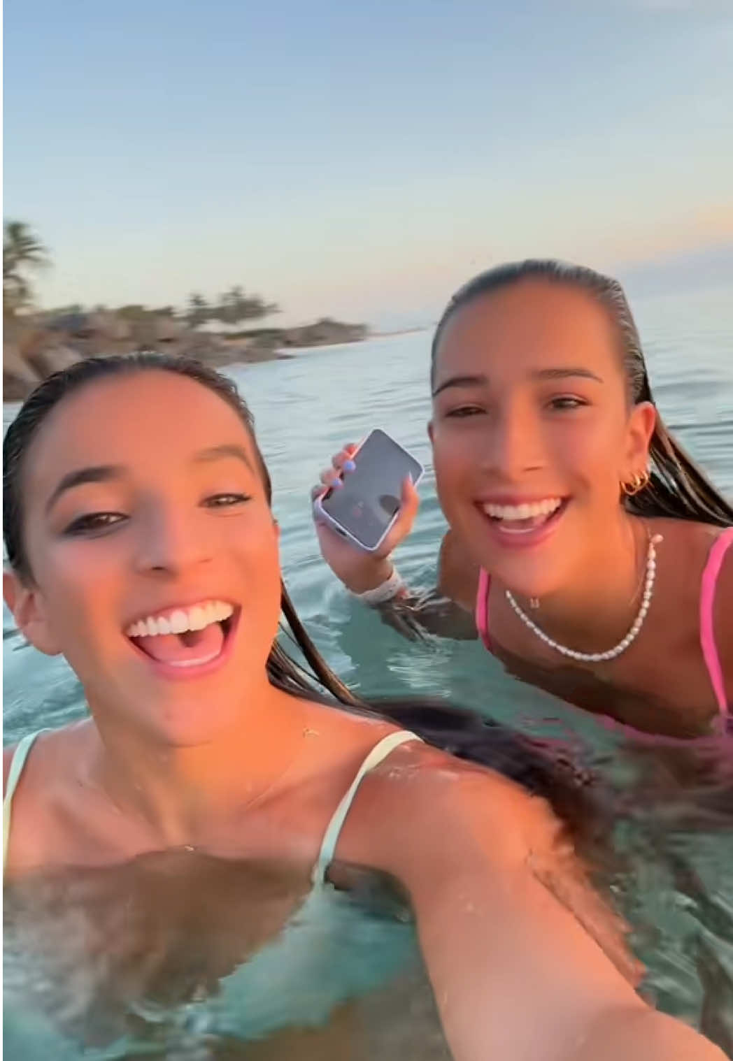 sunrise swims with sisss ✨🌸🐠 #sunrise #oceanlife #beach #sisters 