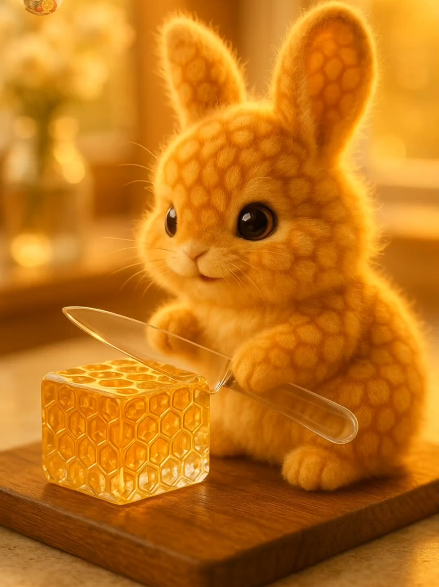 Baby Bunny Slice & Snack Glassy Honeycomb 🍯🐰✨ #asmr #cute #satisfy #honeycomb #satispaws 