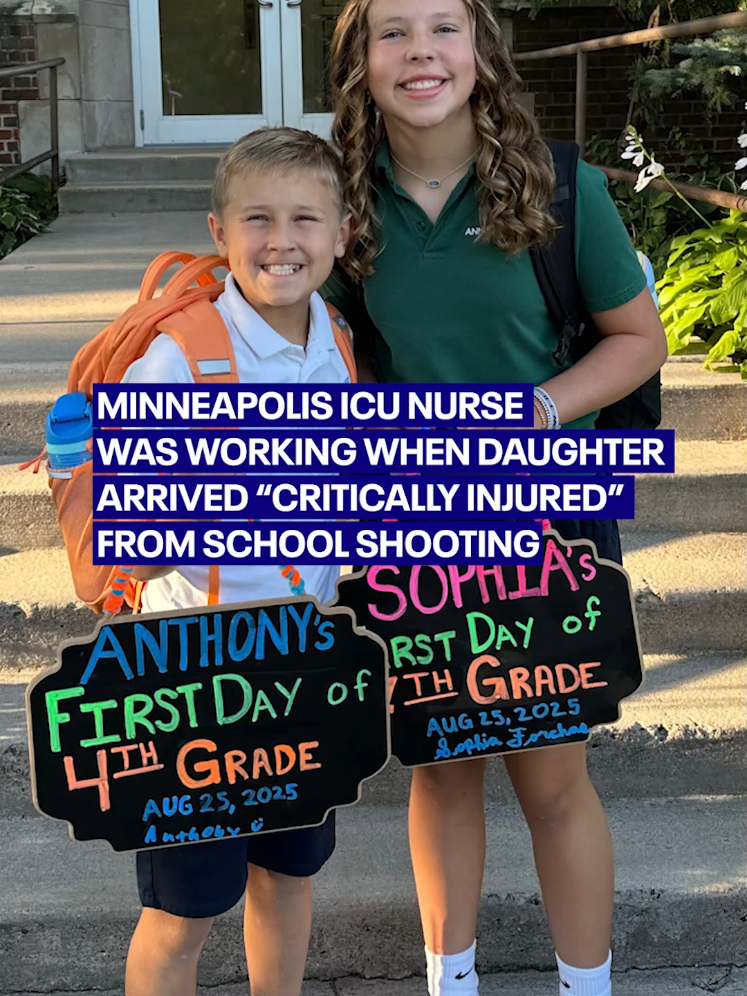 A 12-year-old girl is in critical condition after being identified as a victim in the Minneapolis school shooting.  Sophia Forchas, a student at Annunciation Catholic School, was identified as a victim by a GoFundMe page and a post from St. Mary's Orthodox Church.  Forchas' mother, a pediatric critical care nurse, went to work to assist with shooting victims before knowing her own daughter was among them.  A GoFundMe for the family has raised more than $150,000 as of Thursday morning.