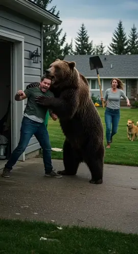 Grizzly Enters Neighborhood – Then This Happens -- -- -- #bearvswoman #heroicmoment #wildrescue #shovelbattle #animaldrama