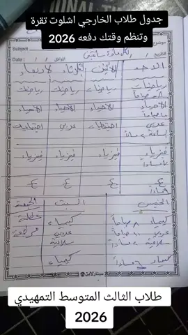 كيف تنظم وقتك  جدول وقت لطلاب الخارجي ثالث متوسط  جدول الدروس لطلاب الخارجي الصف الثالث المتوسط الوزاري طلاب الخارجي 