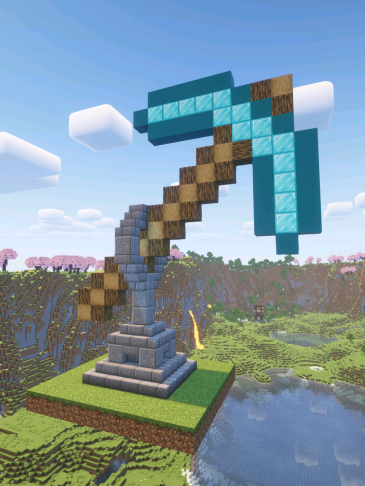 Minecraft Diamond Pickaxe Statue. #Minecraft #minecrafttutorial #minecraftbuild #fyp 