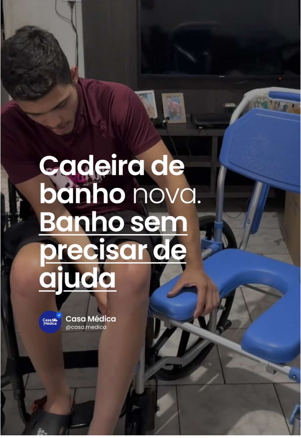 Obrigado família e obrigado a @Casa Médica | Mobilidade por mais essa conquista.  Se quiserem o link da minha cadeira de banho nova digite “conforto” nos comentários ⬇️