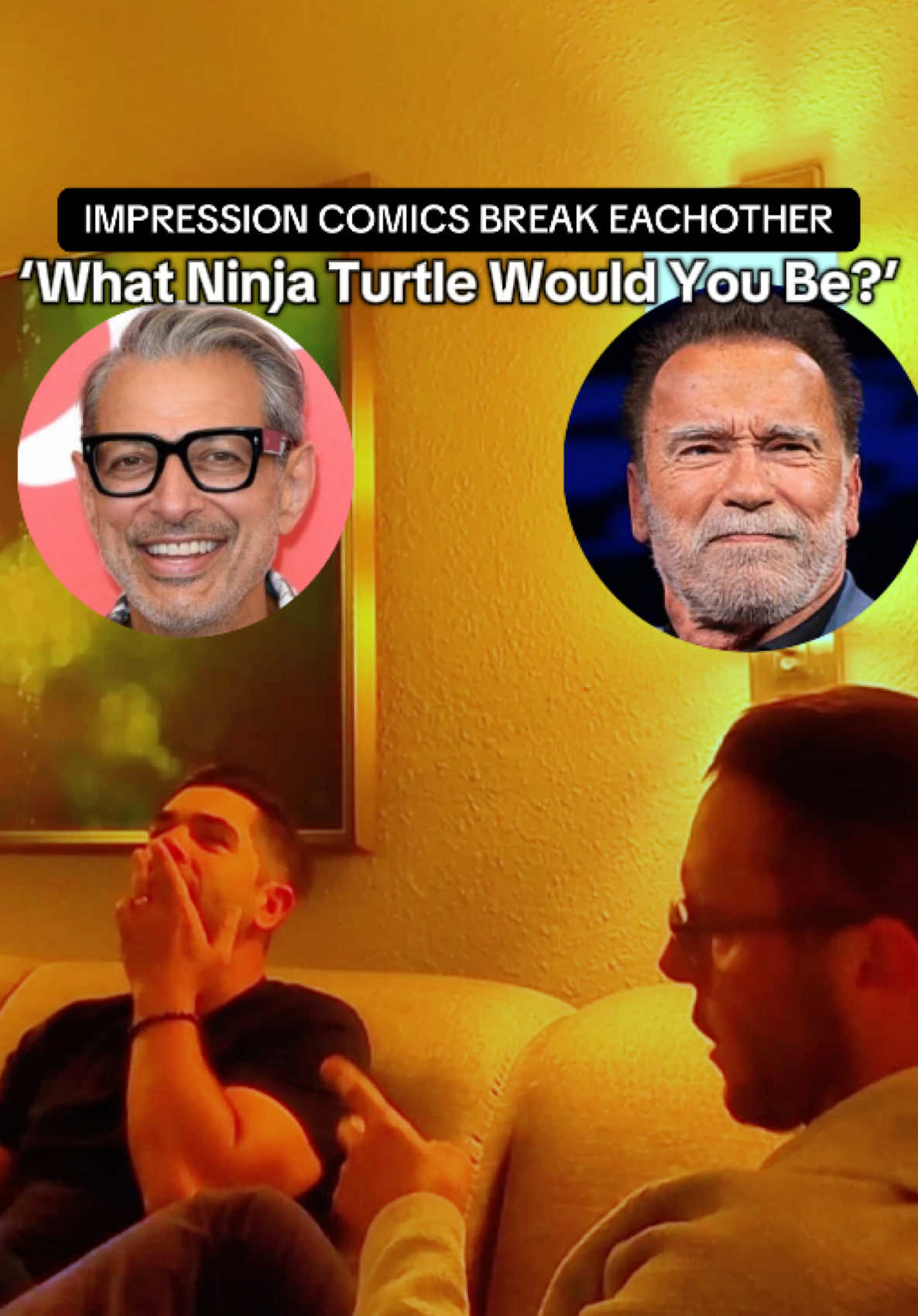 Impression comedians break character as Jeff Golfblum and Arnold Schwarzenegger. @Joe Gaudet and Myself tried to improv an interview…we didn’t do so well. It’s the funniest blooper I have filmed as impressions maybe ever. We have more Goldblum and Arnold but only if you all love this voice bloopers like we do.  #impressions #bloopers #breakingcharacter #arnold #jeffgoldblum 