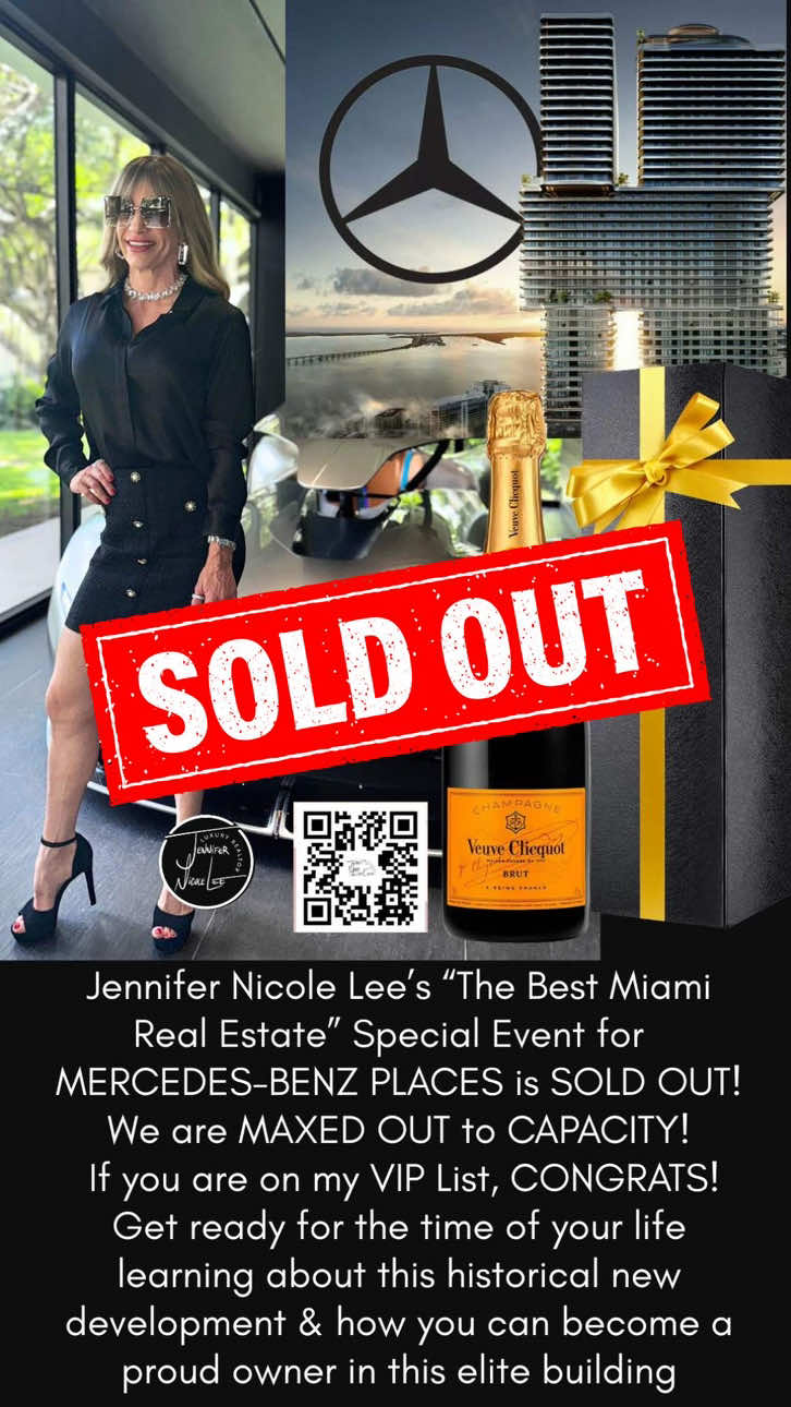 ✨🚨 SOLD OUT! 🚨✨ We are MAXED OUT to VIP CAPACITY! 🎉 If you’re on my exclusive VIP List, CONGRATULATIONS! 🥂 Tomorrow, Friday, August 29th at 12 Noon, my “The Best Real Estate” Special Event will take place at the iconic Mercedes-Benz Places | Brickell — and it’s going to be legendary! This historic development is set to forever transform the Brickell/Miami skyline with its sky-high rooftop pool, world-class amenities, and 5-acre green space park that will bring tremendous value to the entire community 🌴✨ A huge shoutout to the Queen of Mercedes-Benz Places, Monica Martinez, for co-hosting this extraordinary event and showcasing her unmatched expertise on this premier property. 👑🏙 We’re also so grateful for our proud luxury brand partners: 💎 Casa Eleganza — raffling off a $100 gift card 💎 LPG Endermologie | Clinique Libessart — sponsoring a $150 spa gift card 🍾 Plus, the first 5 VIP guests to arrive will be greeted with a complimentary bottle of Vueve Clicquot champagne, along with other elite surprises and gifts for our distinguished guests! This is a once-in-a-lifetime showcase, and I can’t wait to welcome my VIP guest list! 🙌 If you’re ready to buy, sell, or invest in Miami luxury real estate, work with the best 👉 http://www.TheBestMiamiRealEstate.com Live in Luxury, Jennifer Nicole Lee Douglas Elliman | Luxury Realtor 📱 305-305-5002 📧 Jennifer.Lee@elliman.com #LiveInLuxury #TheBestMiamiRealEstate #MiamiLuxuryLiving #BrickellLife #MercedesBenzPlaces #VIPEvent #SoldOutEvent #LuxuryRealtor #MiamiSkyline #MiamiDevelopment #CasaEleganza #CliniqueLibessart #ViviClio #MiamiInvestments #LuxuryMiami #JenniferNicoleLee #EllimanMiami #LuxuryLifestyle #MiamiRealEstate #MiamiLuxury #InvestInMiami #LuxuryLiving #SkylineViews #RooftopPoolVibes #LuxuryBrandPartners #MiamiEvents #VIPLifeMiami #TheBestVIPExperience #LuxuryMarketMiami