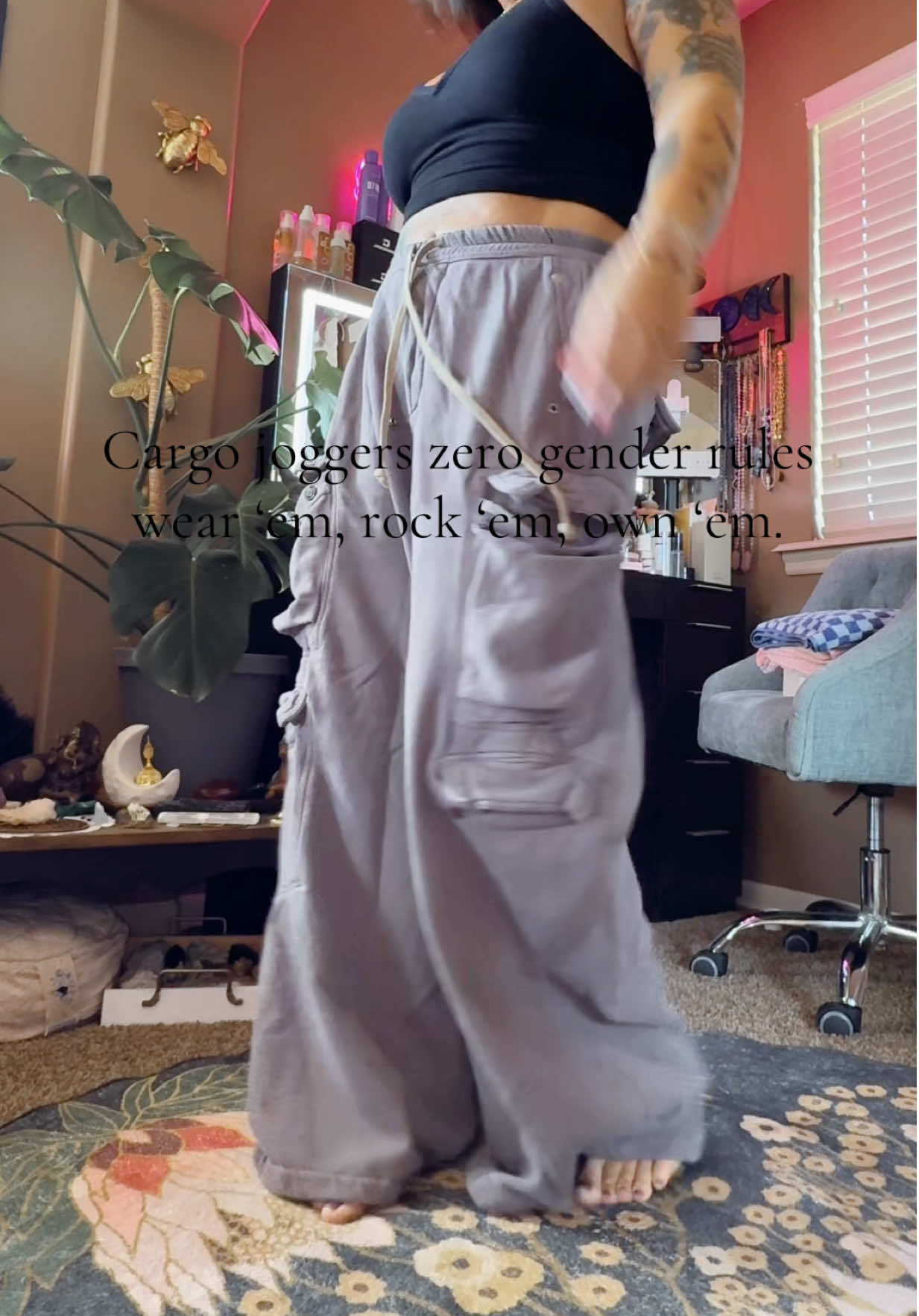 Step into your power (and comfort) with these wide-leg cargo joggers that refuse to play by the rules. Technically designed as men’s rave pants, but in reality? They’re for everybody. Think unisex, tomboy-friendly, streetwear-approved, and dance-floor ready. With their roomy fit, multiple cargo pockets, and easy jogger style, they’re made for moving, grooving, and breaking out of the box. Pair them with your favorite crop top, hoodie, or oversized tee—the fit is versatile enough to flip from rave to street to lounging in style. Whether you identify as he, she, they, or just “me,” these joggers don’t discriminate. They’re built for comfort, expression, and a vibe that says: I don’t follow gender roles, I set the trends. Keywords woven in: cargo joggers, wide-leg joggers, rave pants, unisex cargo pants, tomboy joggers, streetwear joggers, festival pants, gender-neutral joggers. #TikTokShopLaborDaySale  #TikTokShopCreatorpicks #UnisexFashion #GenderNeutralFashion #cargowidelegpants 