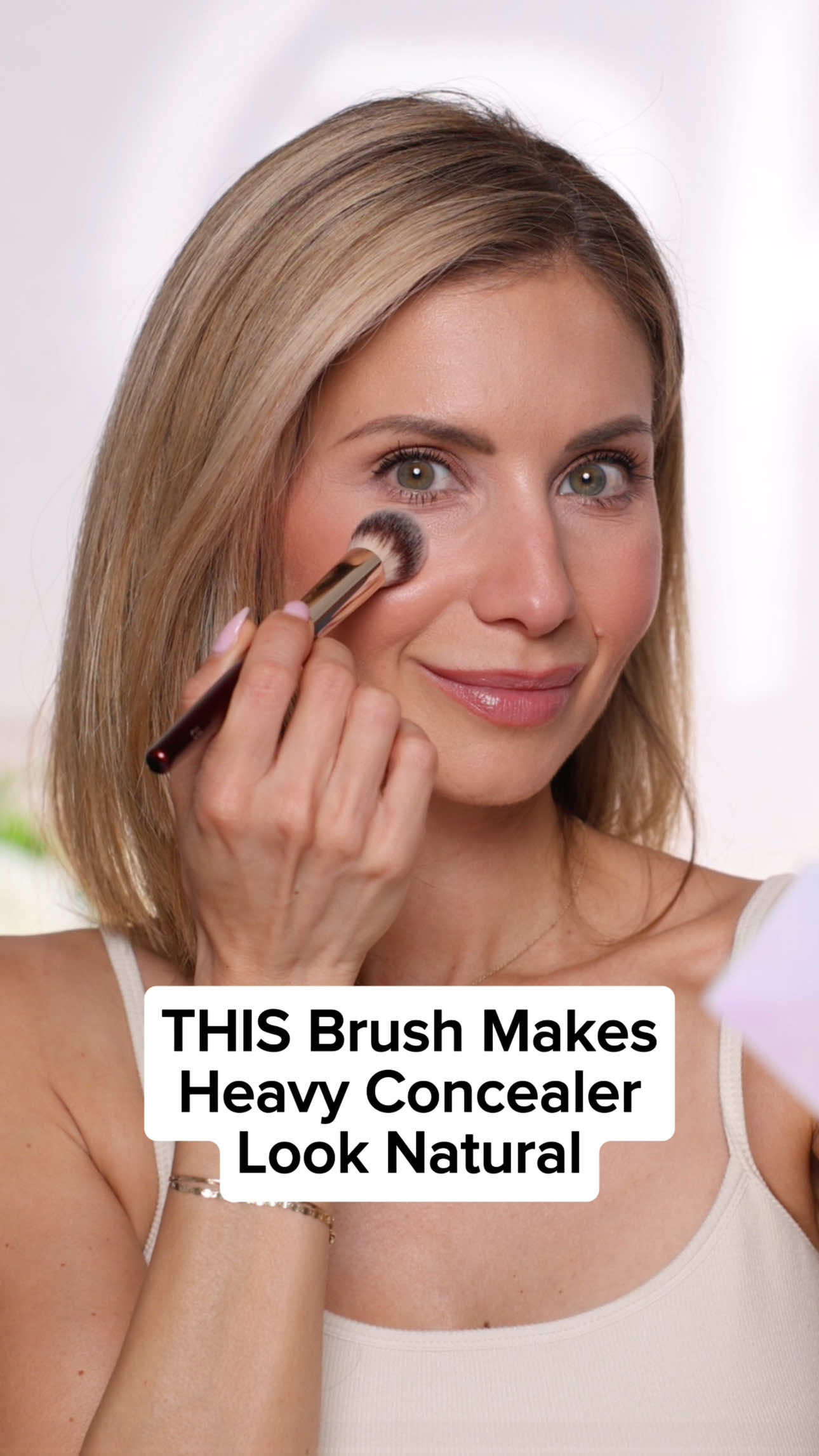 THE brush I reach for when I am using a heavier concealer. The 110 was inspired by a beauty sponge. I wanted a brush that seamlessly blended out fuller coverage formulas without absorbing all your product- like a sponge. It is also the perfect brush to apply concealer quickly because of its large, size. 