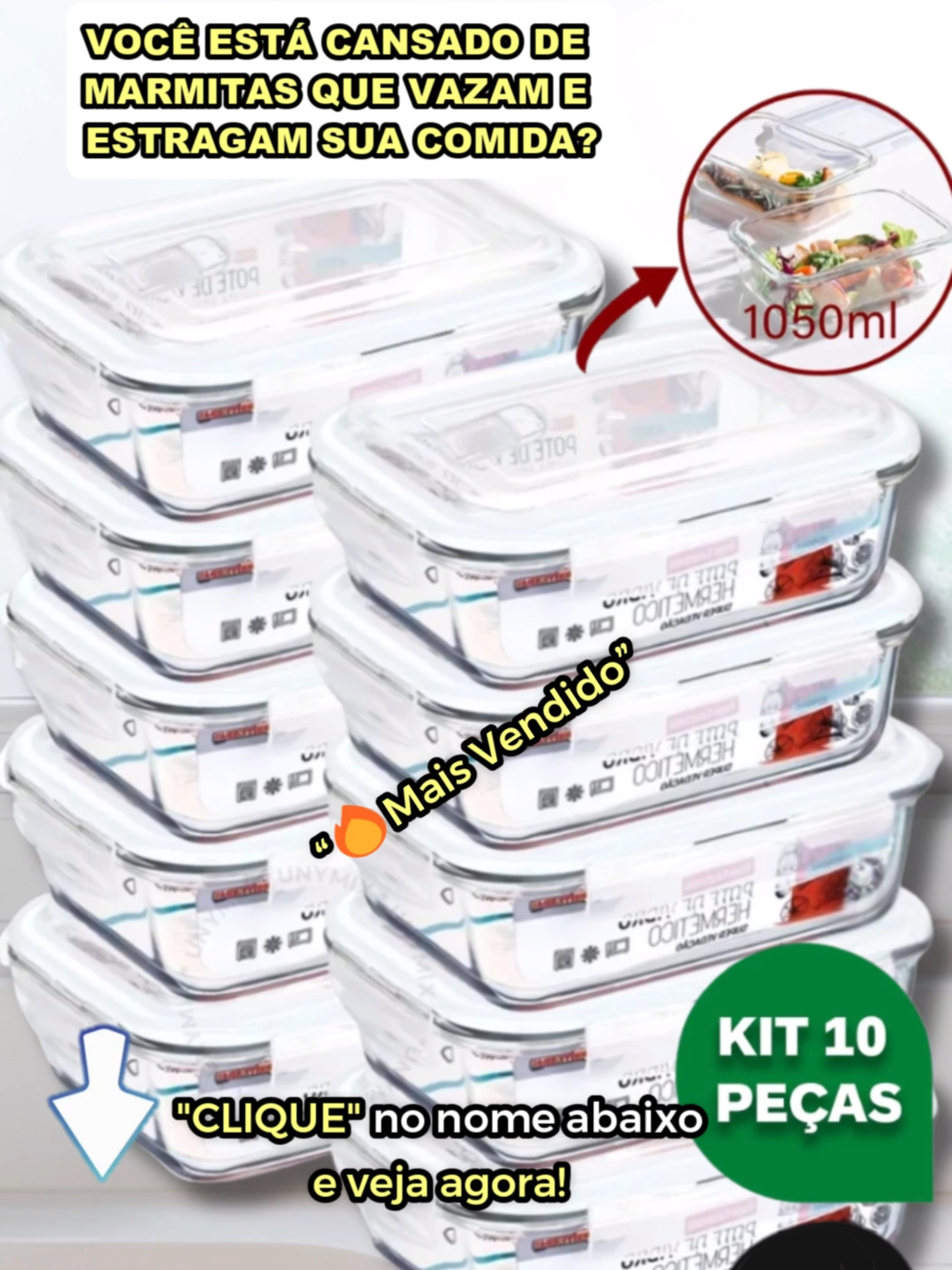 Potes Herméticos Porta Mantimentos Vidro Geladeira Grande #TikTokShopChegou #tiktokshopchegou #tiktokshop