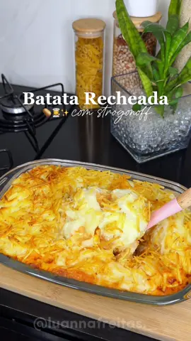Batata recheada com strogonoff 😍 #receitas #comida #almoco #foryou 