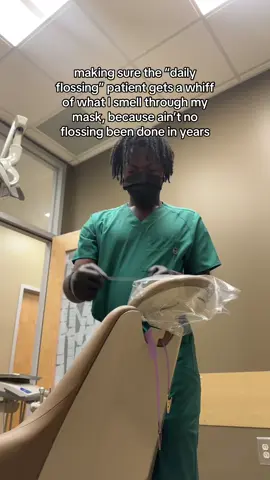 vid/inspo credit: @TAHVIA | RDH ❤︎  I had to recreate this 😭. Because why you lying like that? #dentalassistant #dentist #dentalhygienist #dentaltok #montythemaleda #oralhealth #floss 