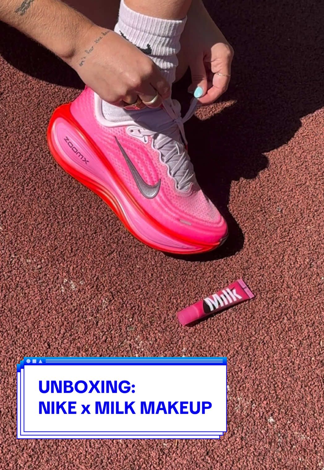 Before you run, there are two things @Nike and @milkmakeup reccomend: a stretch session and lip gloss application 💋💪🏼💞 #nike #milkmakeup #collab #sneakerunboxing #hypebaeunboxing 