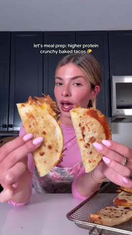 Replying to @lindssswils these are perfect for meal prep/healthy lunches 🥰🌮 Ingredients: 	•	2 cups shredded cooked chicken  	•	2 tablespoons taco seasoning 	•	1/2 cup salsa 	•	1/2 cup plain Greek yogurt 	•	3/4 cup shredded Mexican cheese blend (reserve a little for topping) 	•	8 street taco–size flour tortillas 	•	Cooking spray or olive oil Instructions: 	1.	Preheat oven to 400°F. Line a baking sheet with parchment paper or use a wire rack 	2.	In a bowl, mix the chicken, taco seasoning, salsa, Greek yogurt, and about 1/2 cup of the cheese until creamy and well combined. 	3.	Wrap the tortillas in a damp paper towel and microwave for 30–45 seconds, or warm in a dry skillet, until pliable so they don’t tear. 	4.	Spoon the chicken mixture onto each tortilla and fold in half  	5.	Lightly spray the tops with cooking spray, sprinkle with the reserved cheese, and bake for 12–15 minutes until golden. 	6.	Switch the oven to broil and cook for 1–2 minutes until extra crispy, watching closely so they don’t burn  #highproteinmeals #healthymealprep #easymealprep #lunchideas #proteinsnacks 