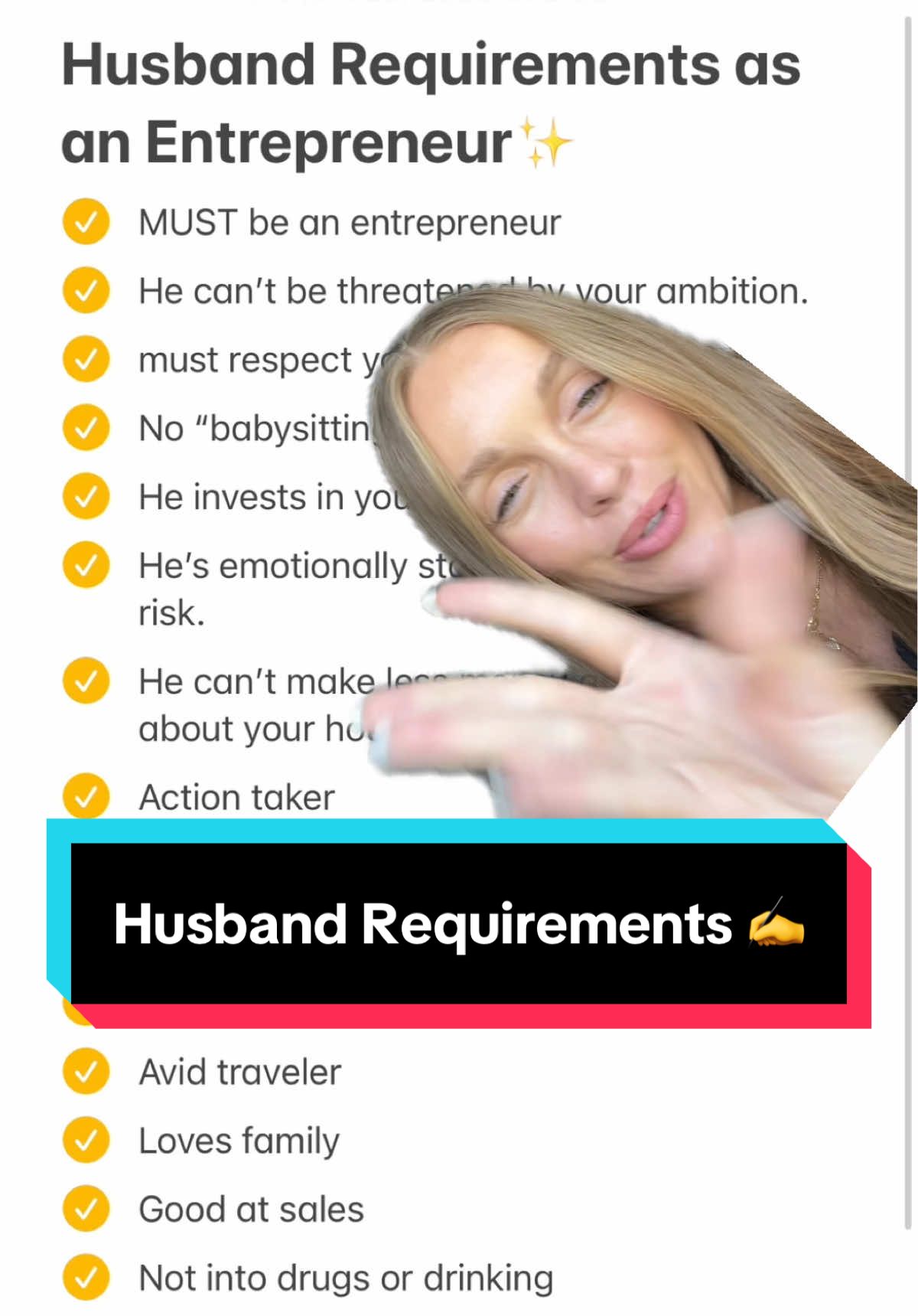 A version of “the girl with the list” 😂 #girlwiththelist #husband #husbandrequirements #requirements #humor #xyzbca #fyp #femaleentrepreneur 