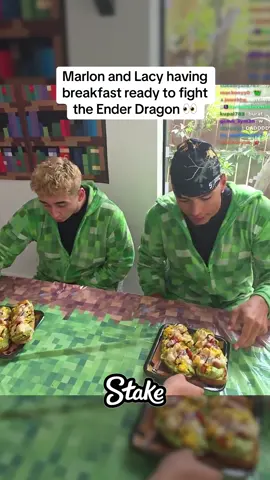 Marlon and Lacy having breakfast ready to fight the Ender Dragon 👀 #marlon #lacy #Minecraft #stake #viral 