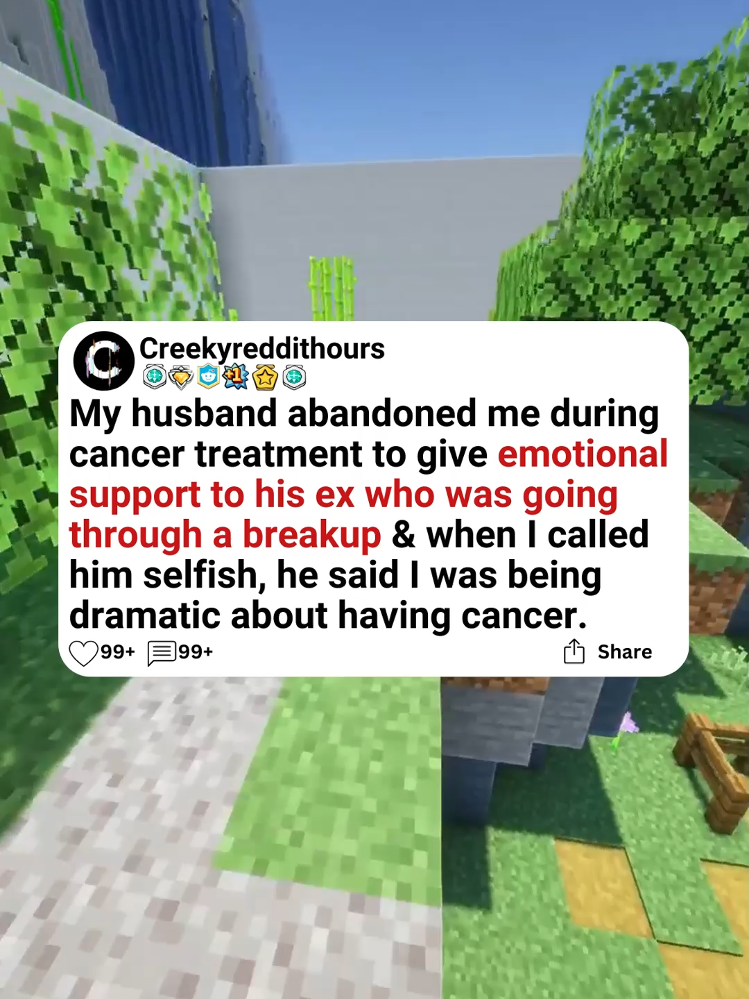 My husband abandoned me during cancer treatment to give emotional support to his ex who was going through a breakup & when I called him selfish, he said I was being dramatic about having cancer. #redditstories #redditreadings #scalingstories