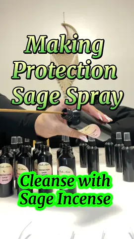 Making Protection Sage Spray   1.Cleanse with Sage Incense. 2.Add Black Obsidian crystal chips. 3.Add a splash of alcohol to preserve the spray to a jug or teapot. 4.Add full moon water. 5.Add 15-20 drops of Clary Sage essential oils. 6.Charge with Reiki Energy. 7. Give a stir. 8.Pour into bottles. 9.Screw on lid. 10.Give a shake. 11.Spray your space and aura. #fyp #protection #spray #sage #aura 