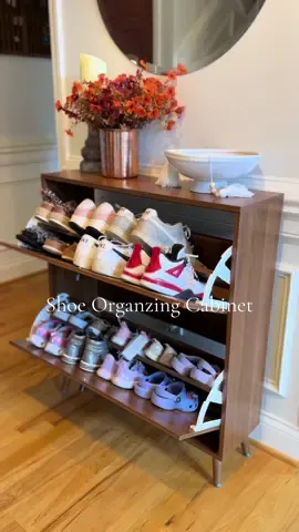 Serving clean-girl vibes one hidden shoe pile at a time 👟✨ this shoe storage cabinet is stylish AND functional. #shoestorage #shoeorganizer #shoecabinet #organizedhome #entrywaydecor 