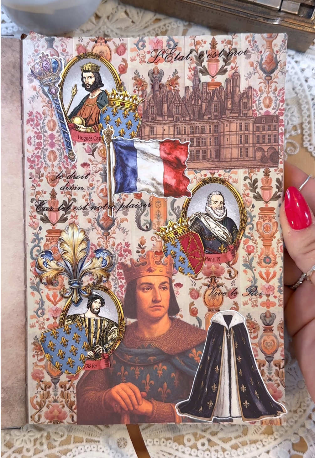 Royal France spread using the Royal France Craft Box from @CoraCreaCrafts!! #scrapbook #junkjournal #junkjournals #asmrjournal #scrapbookasmr 