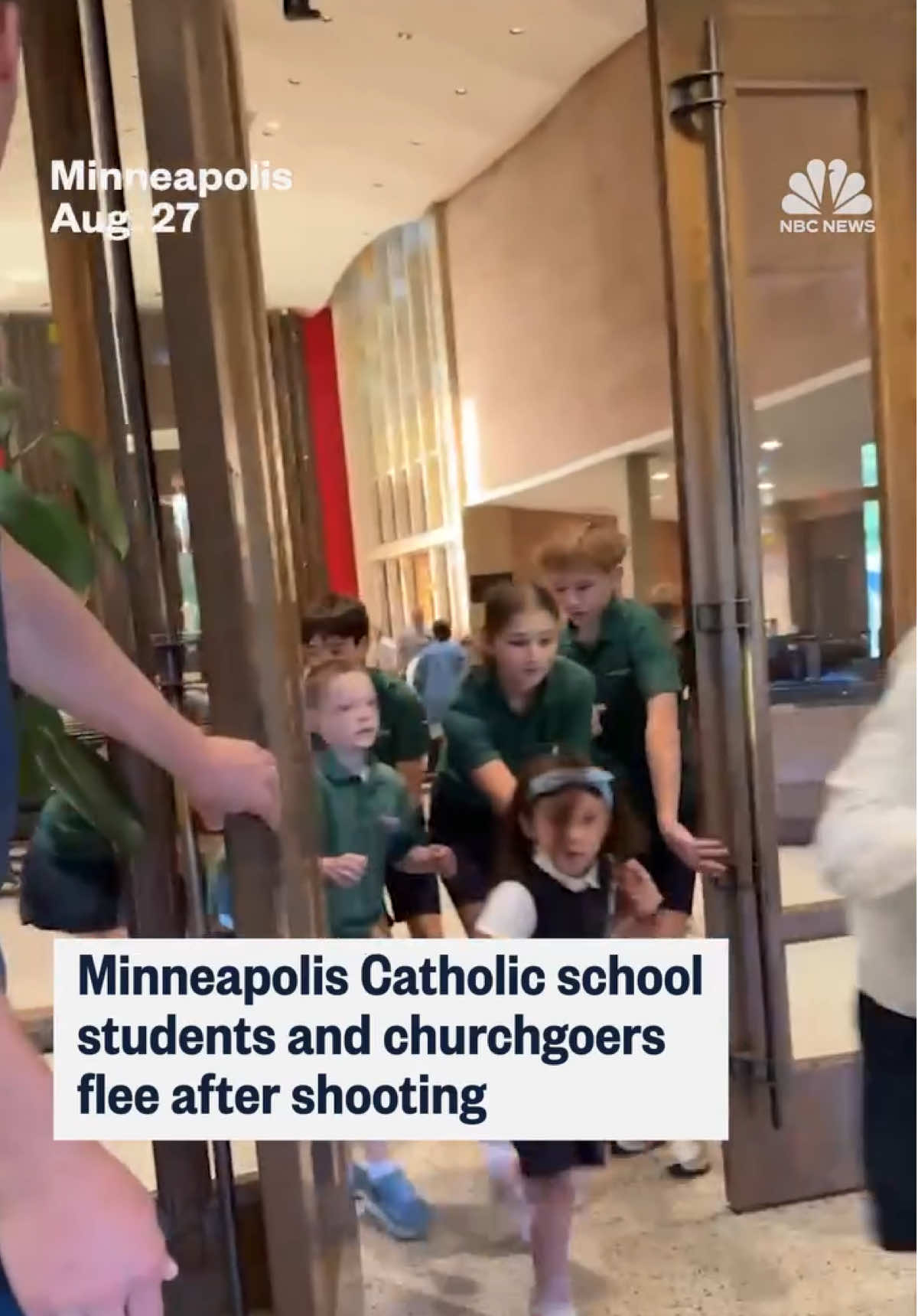 A parent recorded the chaos as students and churchgoers rushed out of Annunciation Catholic Church during morning Mass after shots were fired inside. Two children, ages 8 and 10, were killed and 18 other people were injured yesterday when a shooter opened fire during a morning Mass at Annunciation Catholic School in Minneapolis. Fifteen children ages 6 to 15 and three adult parishioners were wounded. #church #catholic #school #news #minneapolis    
