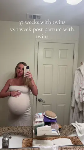 It’s crazy to think I was literally carrying around two babies!! It feels SO good not to be pregnant😅 I’m not gonna lie… I don’t miss the bump. It hurt so bad the last month or so. I’ve been slowly recovering at home this week. It’s still a challenge to sit up and walk around. I’m trying to be patient. It feels really strange 😅 I’m excited to start feeling like myself again. #twinbump #postpartumbody #postpartum #twinmom #37weekspregnant 