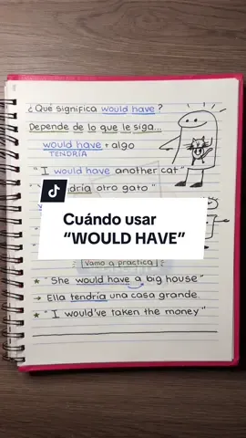 🚨 Resolviendo el misterio de “WOULD HAVE” 🚨 1️⃣ Respira profundo 2️⃣ Mira qué viene después de ese “would have” 👀 ✅ Si hay un verbo en participio → significa HABRÍA ✅ Si hay un objeto / cosa / animal → significa TENDRÍA Ejemplos: 💬 I would’ve eaten after work → Yo habría comido después del trabajo. 💬 You would have many friends → Tú tendrías muchos amigos. ¿Quedó claro o todavía hay drama? 🤪
