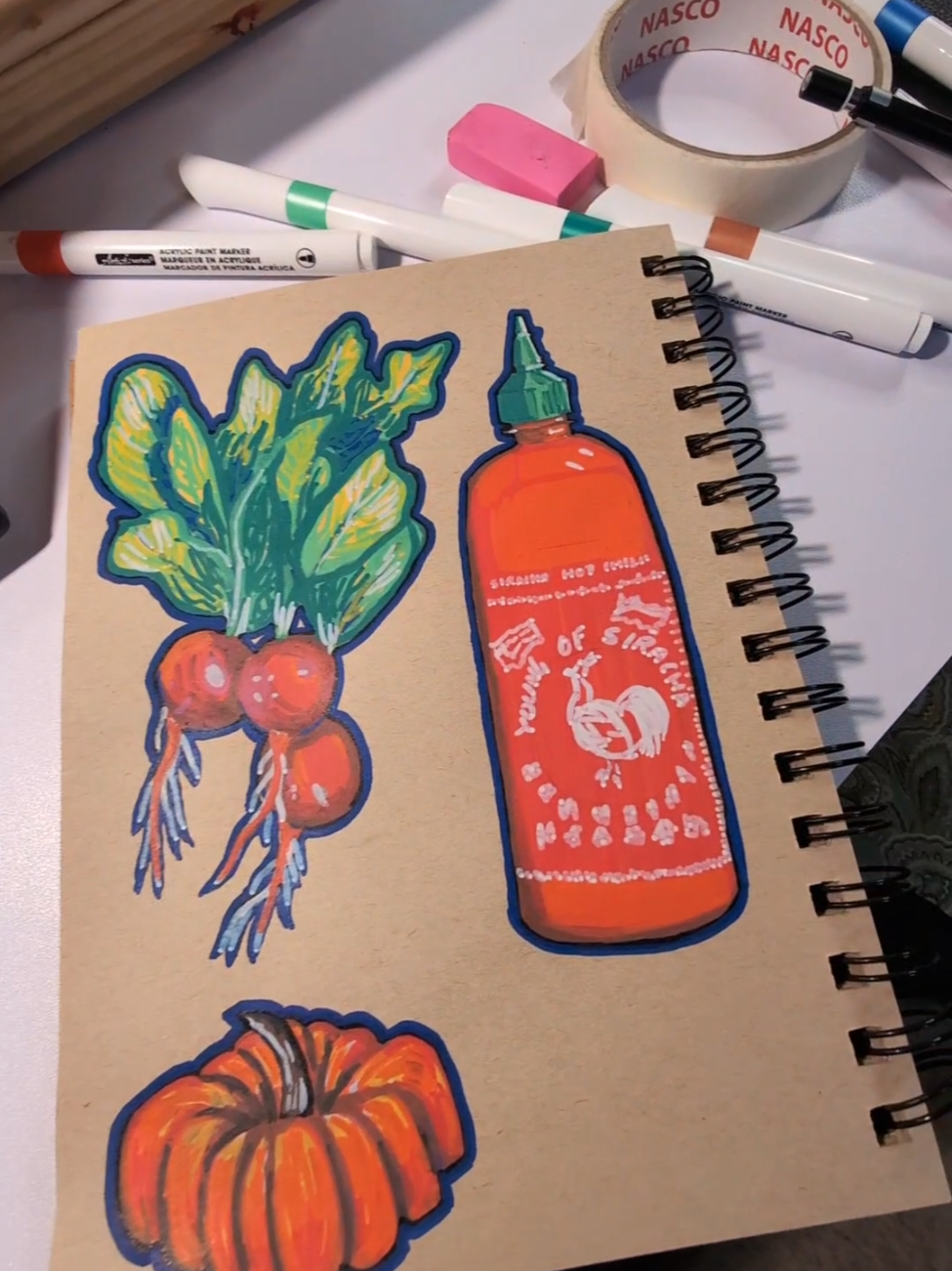 Siracha hot sauce with acrylic markers #art #foryoupage #fyp #dollarama #artsupplies 