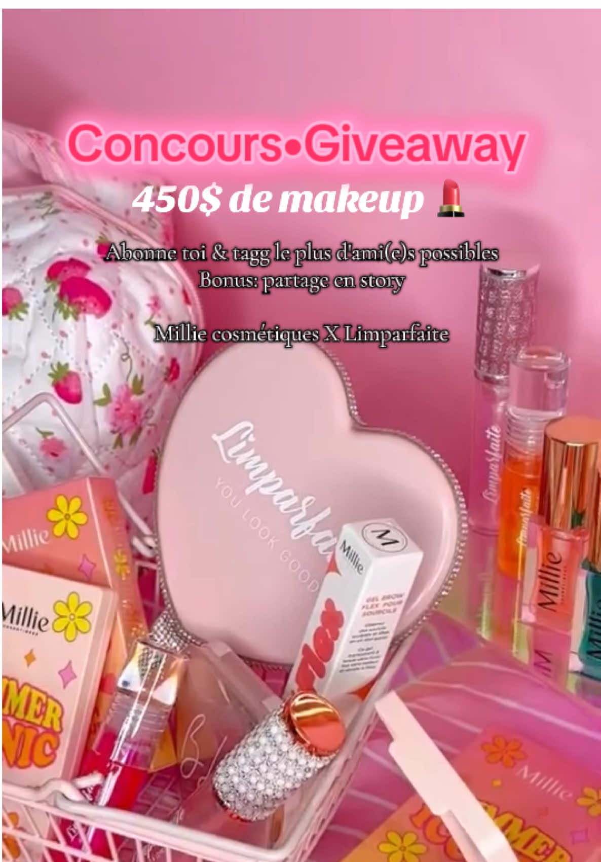 🎀✨ LE CONCOURS BEAUTÉ ULTIME ✨🎀 Tu veux gagner 450$ en produits cosmétiques ? 😍💄 Boutique L’imparfaite  X Millie Cosmétiques s’associent pour te gâter comme jamais ! 💕 🎁 À gagner : une trousse XL rempli de produits de rêve d’une valeur de 450$ ! ✨ Pour participer : 1️⃣ Suivre @Boutique Limparfaite💄✨ @millie.cosmetiques  2️⃣ Liker cette publication 3️⃣ Tag tes ami(e)s en commentaire 👉 1 tag = 1 chance de gagner 🎟️ 🔮 BONUS : Partage en story en nous taguant pour doubler tes chances ! 📅 Le concours prend fin le 8 septembre 2025 👑 La gagnante sera contactée en privé 💖 DÉTAIL DE LA TROUSSE  : 💄 Millie Cosmétiques : 	•	2 gloss 	•	2 lip oils 	•	1 brow flex 	•	2 iconic blush 💖 Boutique Limparfaite : 	•	2 jelly lip oils 	•	2 gloss 	•	1 trousse XL fraisinette 🍓 	•	1 miroir 	•	1 crayon à lèvres 	•	4 nouveaux sent-bon ✨ 	•	1 highlight Bonne chance mes beautés 💕💄#giveaway 