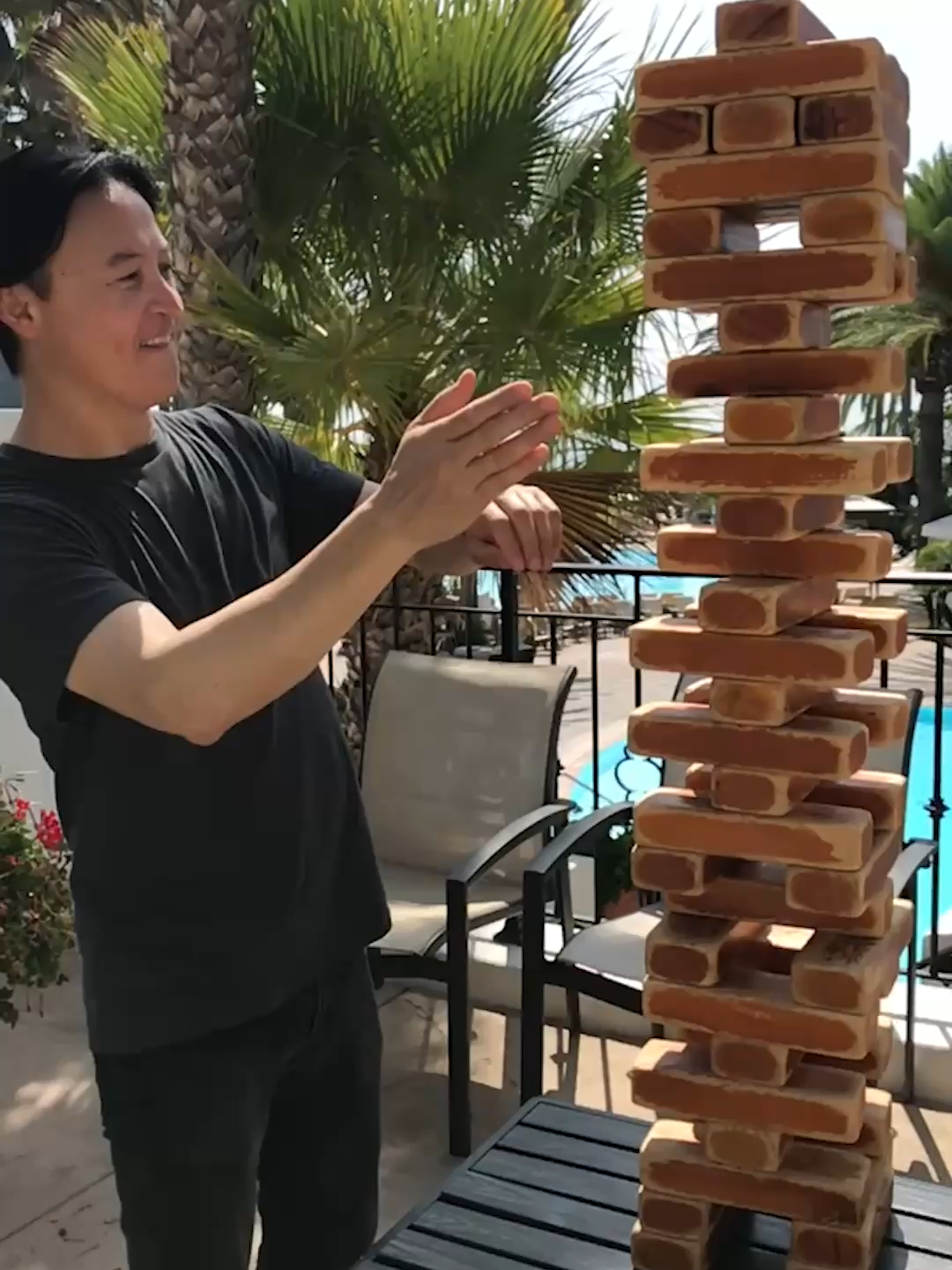 started the touchdown dance a little early... 😩 🤣 #jenga #dad #games #slowmo #dadfail #jengafail #fail