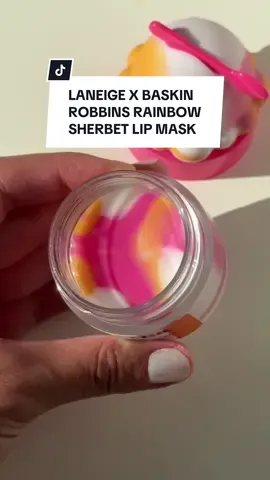 literally looks good enough to eat 🤤 setting up my new @laneige_us x @BaskinRobbinsUS rainbow sherbet lip sleeping mask 🤗 #laneige #lipsleepingmask #rainbowsherbert #firstscoop @sephora 