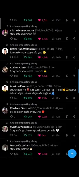 Rispek 🫡1 Wakil GM JKT48, 23 member inti, 2 Trainee Gen12, 1 Trainee gen13, 1 JKT48V Nge-tweet stay safe  #demo #dpr  #jemimajkt48 #christyjkt48 