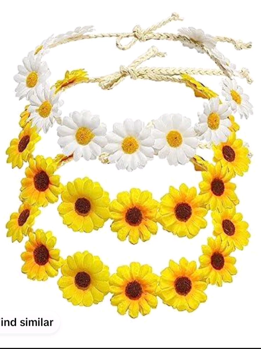 #tiktokshop#wow#Sunflower Crown Hippies Hair Wreath Bridal Headpiece Photo Props (2 yellow +1 white)