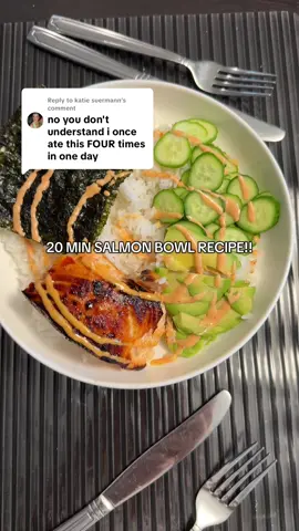 Replying to @katie suermann the EASIEST meal to make ever! Takes a total of 20 minutes and is perfect. If you wanna make it in a dorm room in an apartment a house or literally anywhere! Literally like five ingredients and a go to when I don’t have a lot of time but want something with all the food groups!!! You only need salmon, cucumbers, avocado, seaweed, rice, Sriracha, mayo, sweet chili sauce !! #salmon #salmonbowls #healthycollegemeals #college #FoodTok 