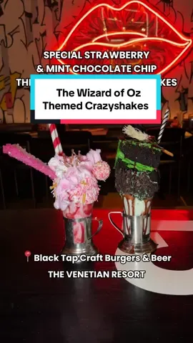 Follow the Yellow Brick Road… to dessert. Black Tap at @The Venetian Resort Las Vegas is serving two limited-time CrazyShakes: “For Good” and “Something Bad”, available only through Sept 1 🌈🍰🧙‍♀️ #Vegas #VegasEats #VegasDessert #WOZatSphere 