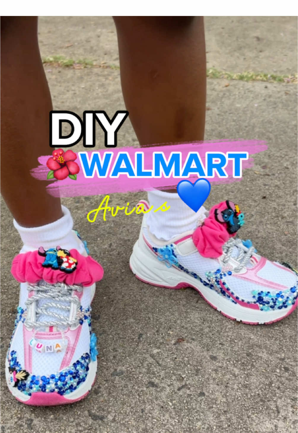 Missed my live? 👀 Here’s the finished Walmart sneakers ➝ How did I do? 👟🌸💙✨ #customsneakers #customshoes #liloandstitch #backtoschoolshopping #1stdayofschool #walmartaviasneakers  #CapCut 