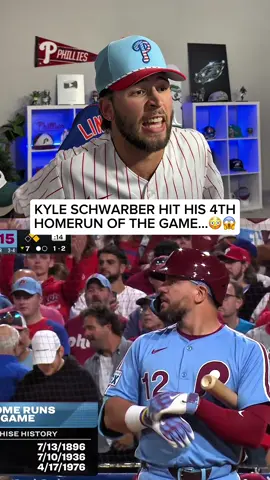 WE ARE WITNESSING HISTORY… Phillies fan reacts to Kyle Schwarber hitting his 4th home run of the game versus the Atlanta Braves! ##MLB##baseball##kyleschwarber##phillies##braves