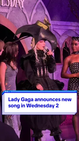 Lady Gaga announces new song The Dead Dance at the Wednesday 2 part 2 Netflix x Spotify listening party alongside stars Jenna Ortega, Joy Sunday, and Emma Myers in NYC. @IMDb #IMDbpartner @Netflix @Wednesday Netflix 
