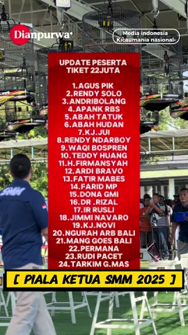 PESERTA LIST Tiket 22juta📍 [ piala ketua smm 2025 ]event lomba burung terbesar diindonesia  ||seduluran muraibatu mania indonesia#murai #kicaumaniaindonesia #dianpurwa #lombaburung #fypシ゚ 