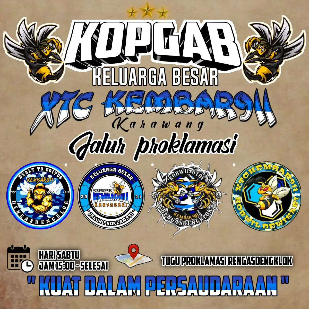 KOPGAB KELUARGA BESAR XTC KEMBAR911 KABUPATEN KARAWANG  JALUR PROKLAMASI  Hari     : Sabtu, pukul 15:00 - selesai Lokasi : Tugu Proklamasi Rengasdengklok  #xtckembar911karawang #xtckembarkorwilkaryasari #xtckembar911korwildewisari #xtckembar911korwilrengasdengklok #xtckembar911korwilotoy 